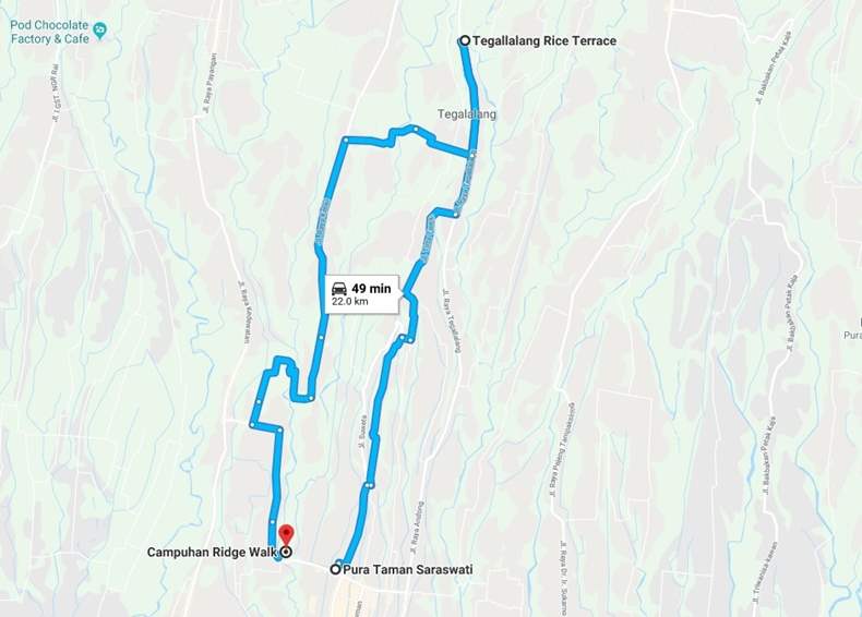 Bali Map ubud Campuhan ridge walk